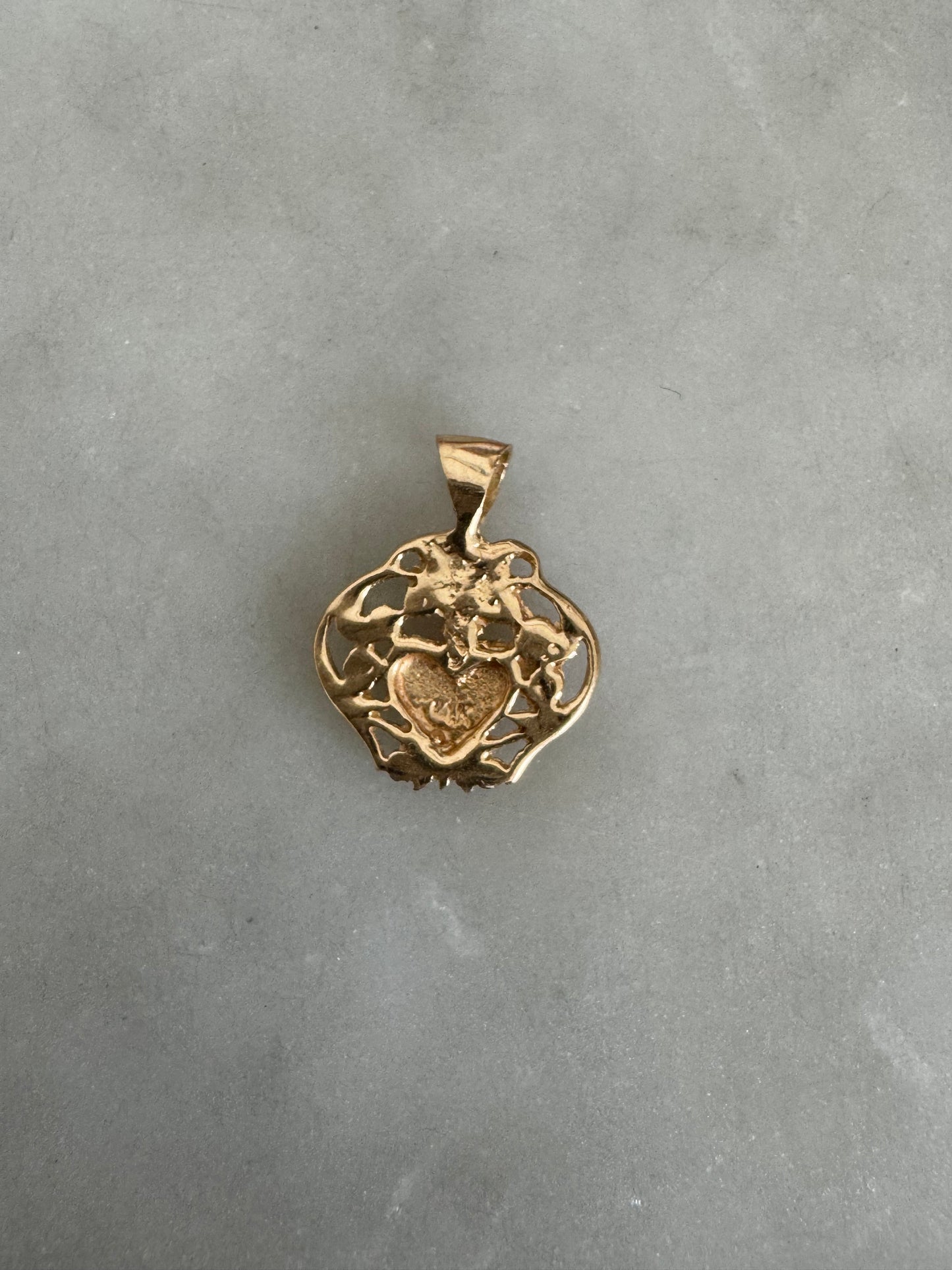 14k P Initial Monogram Black Enamel Heart Floral Pendant