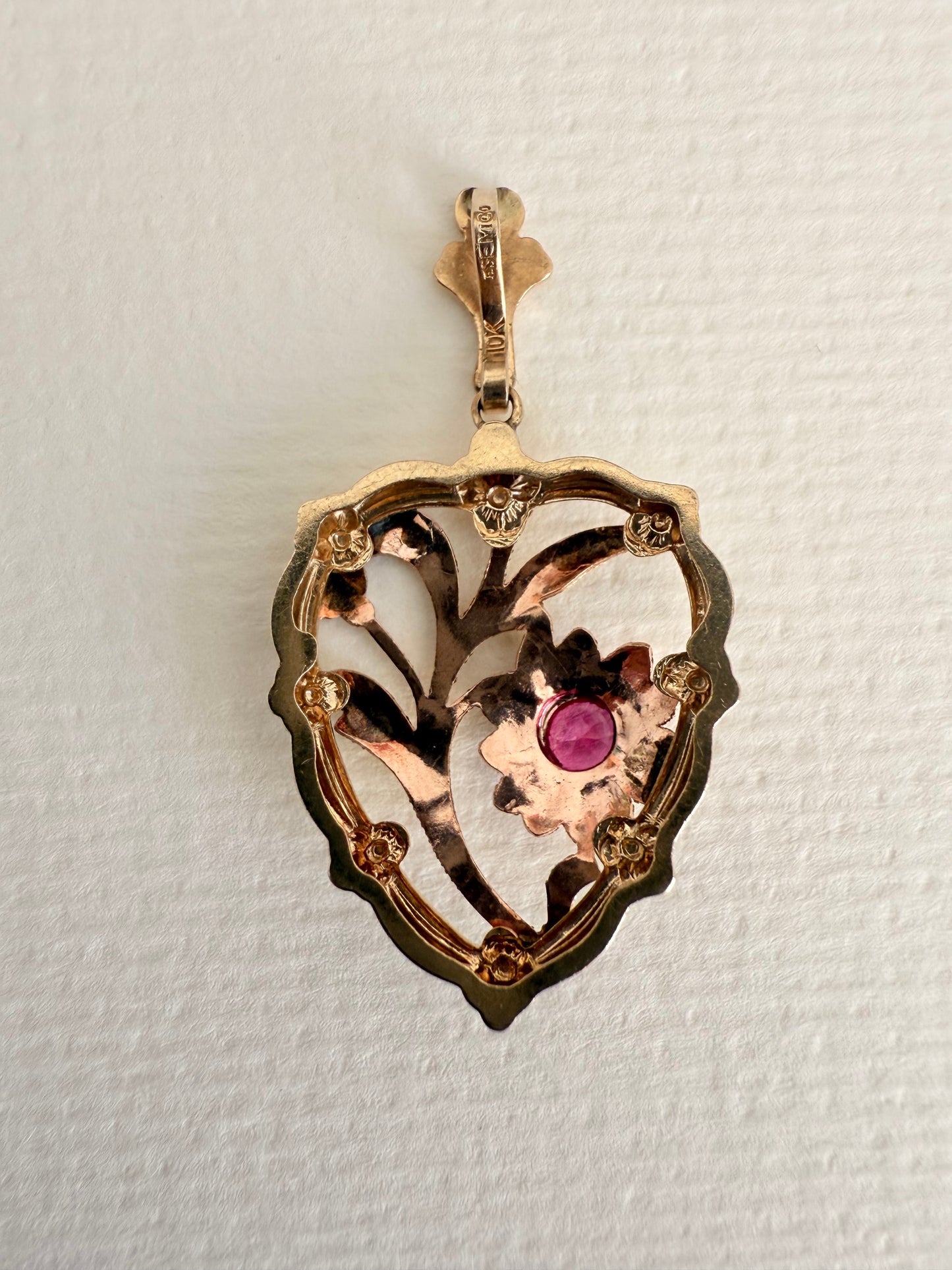 10k Vintage Ruby Floral Charm