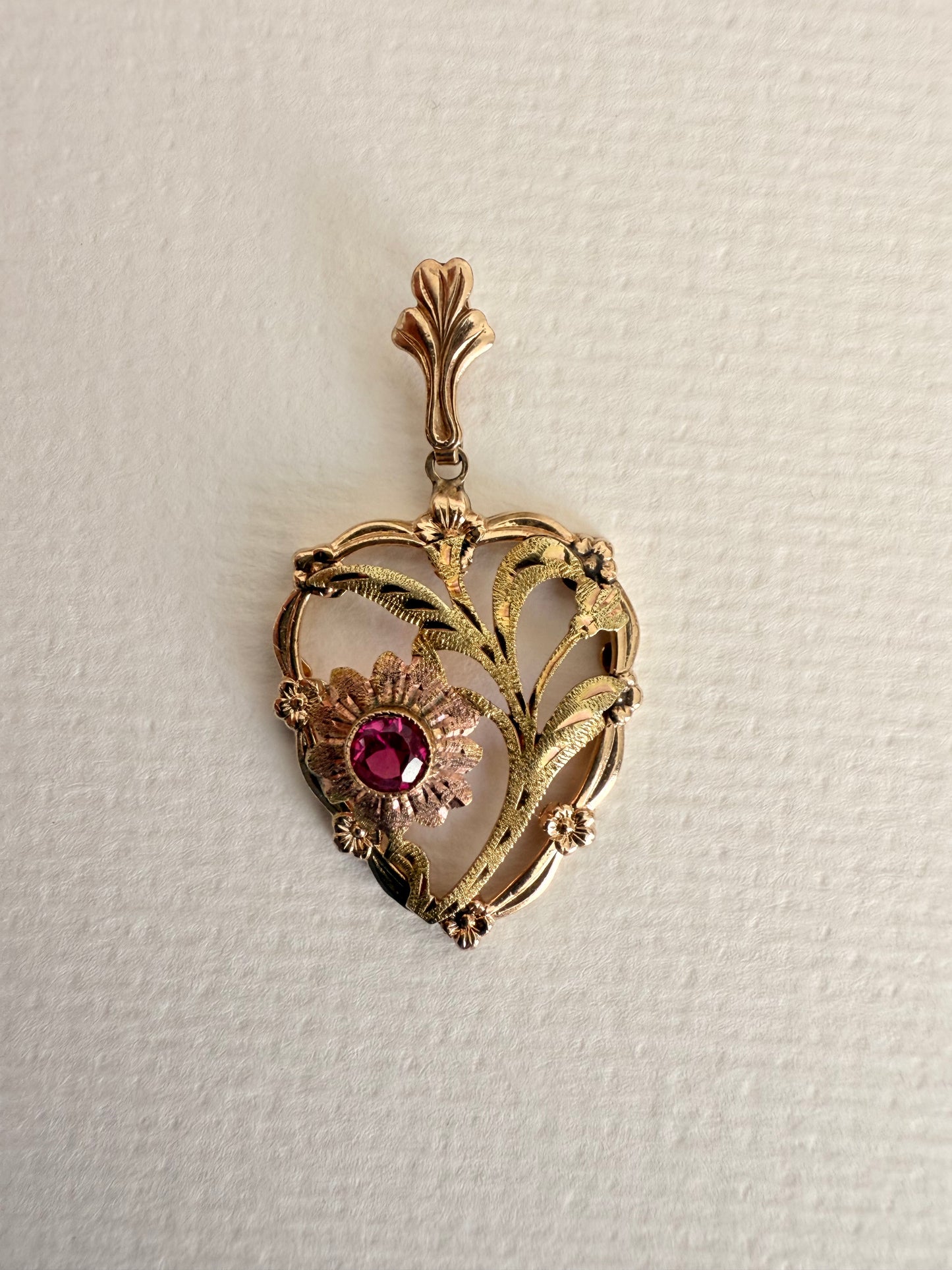 10k Vintage Ruby Floral Charm