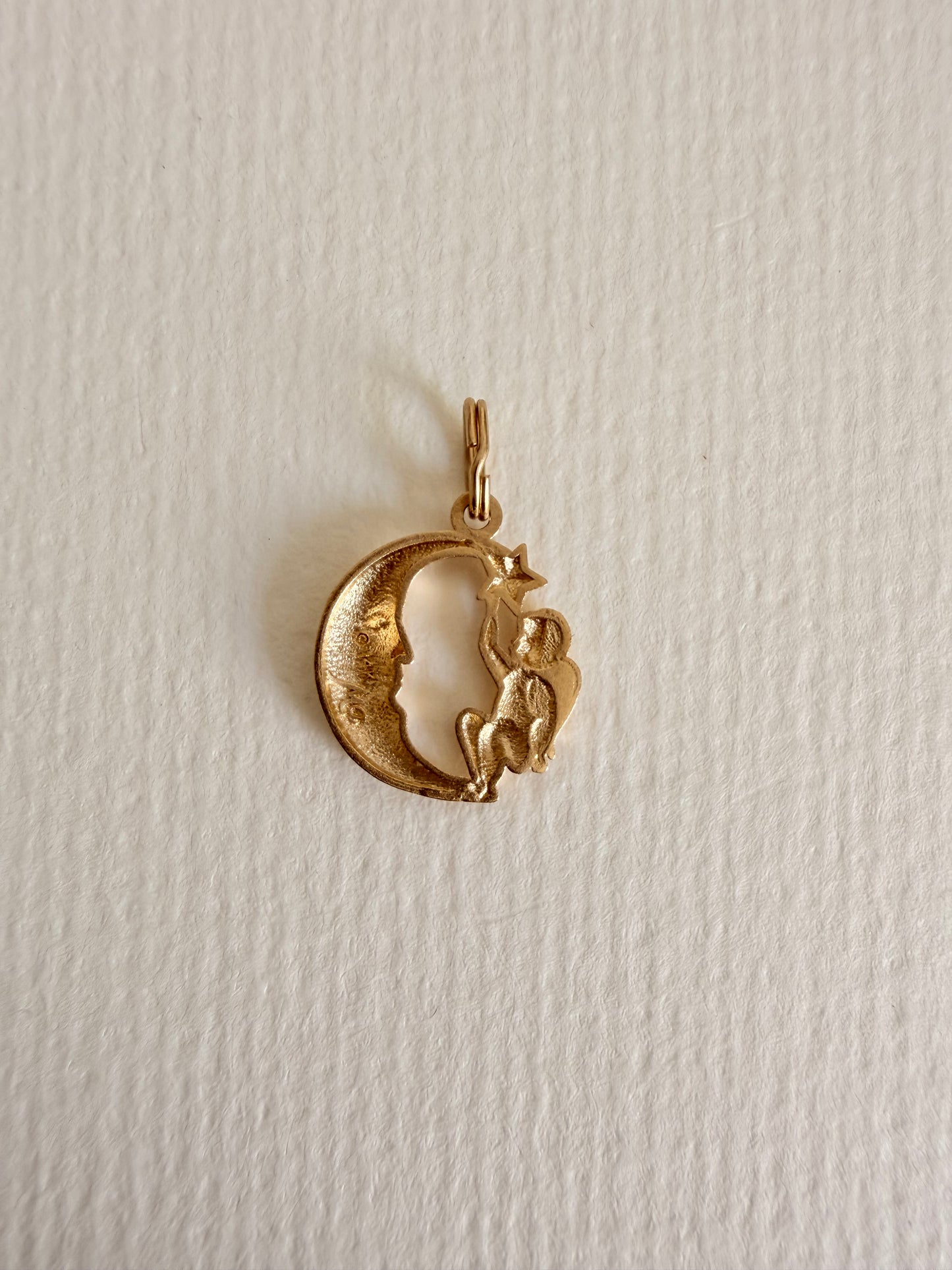 14k Vintage Cherub with Moon and star