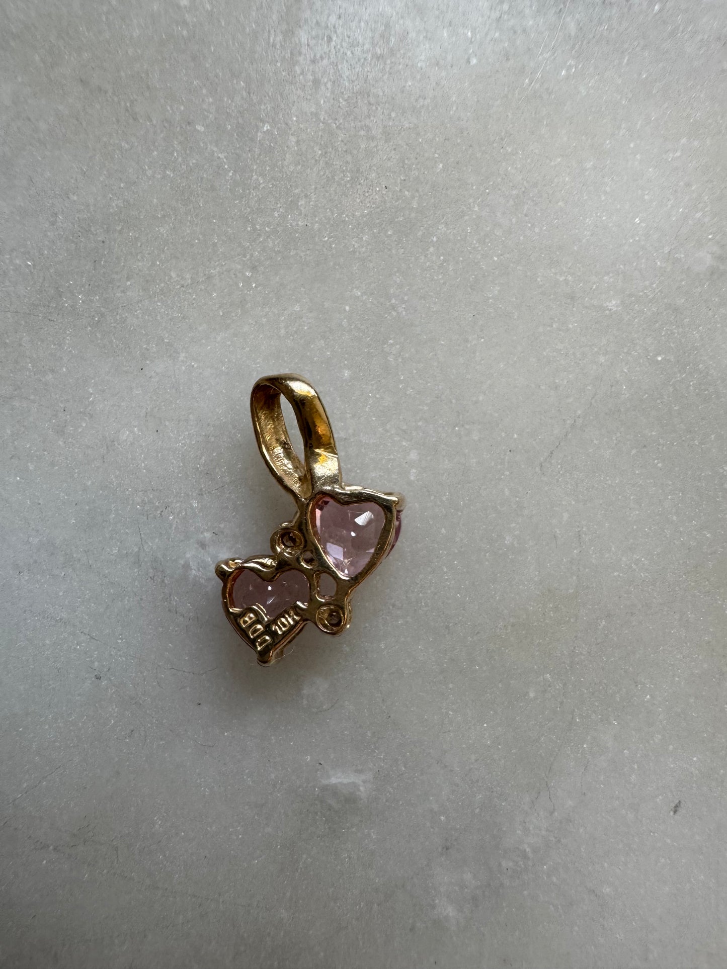 10k Double Heart Natural Pink Sapphire Pendant