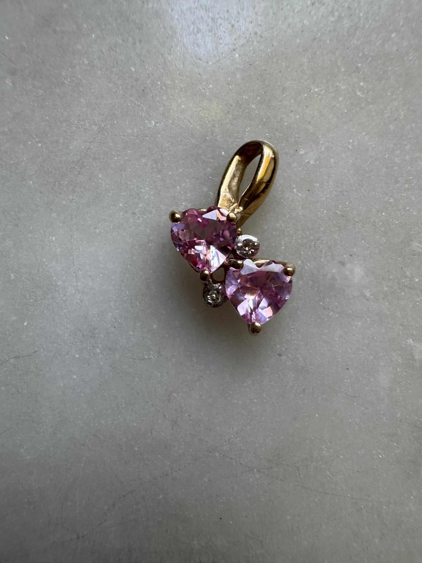 10k Double Heart Natural Pink Sapphire Pendant