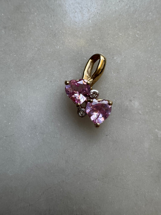 10k Double Heart Natural Pink Sapphire Pendant