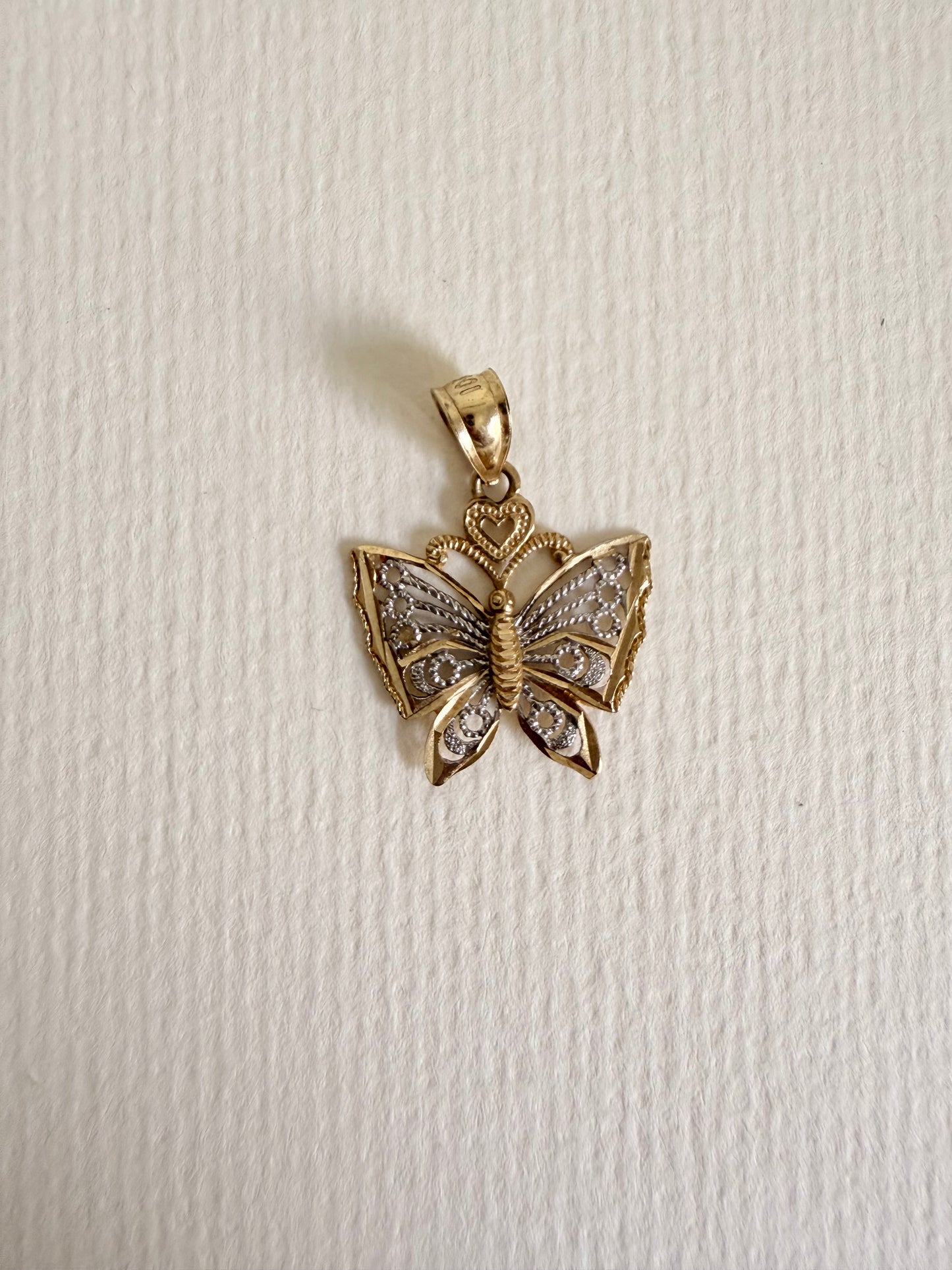10k Two tone filigree Butterfly