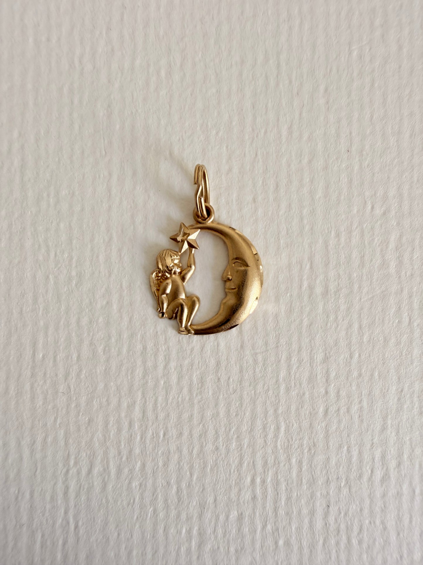14k Vintage Cherub with Moon and star
