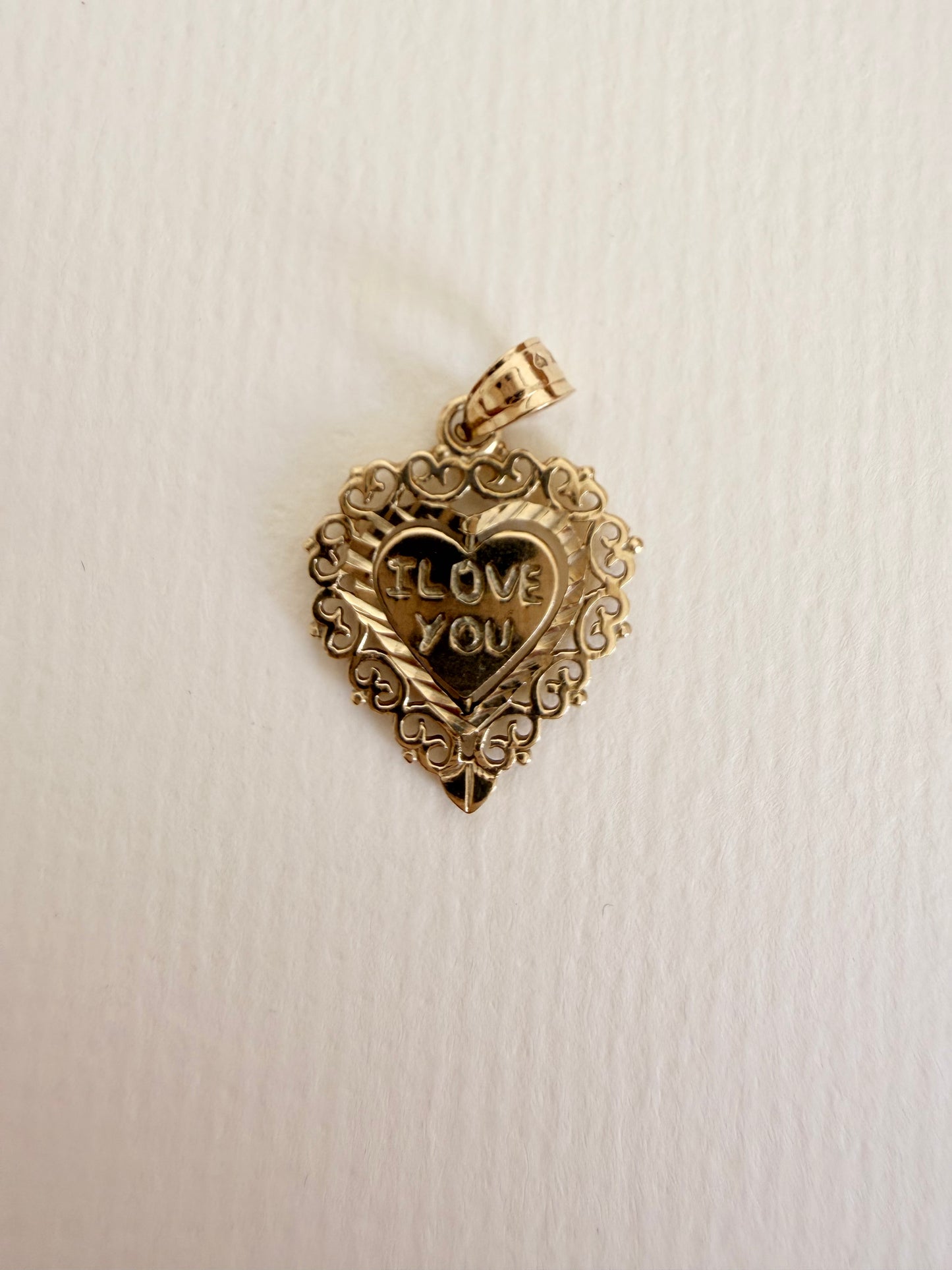 14k Filigree Heart "I Love You" Spinner Charm
