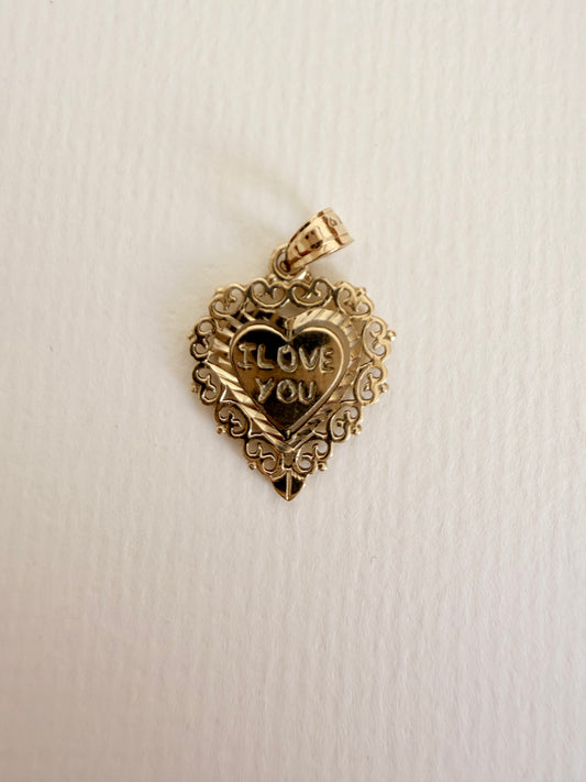 14k Filigree Heart "I Love You" Spinner Charm