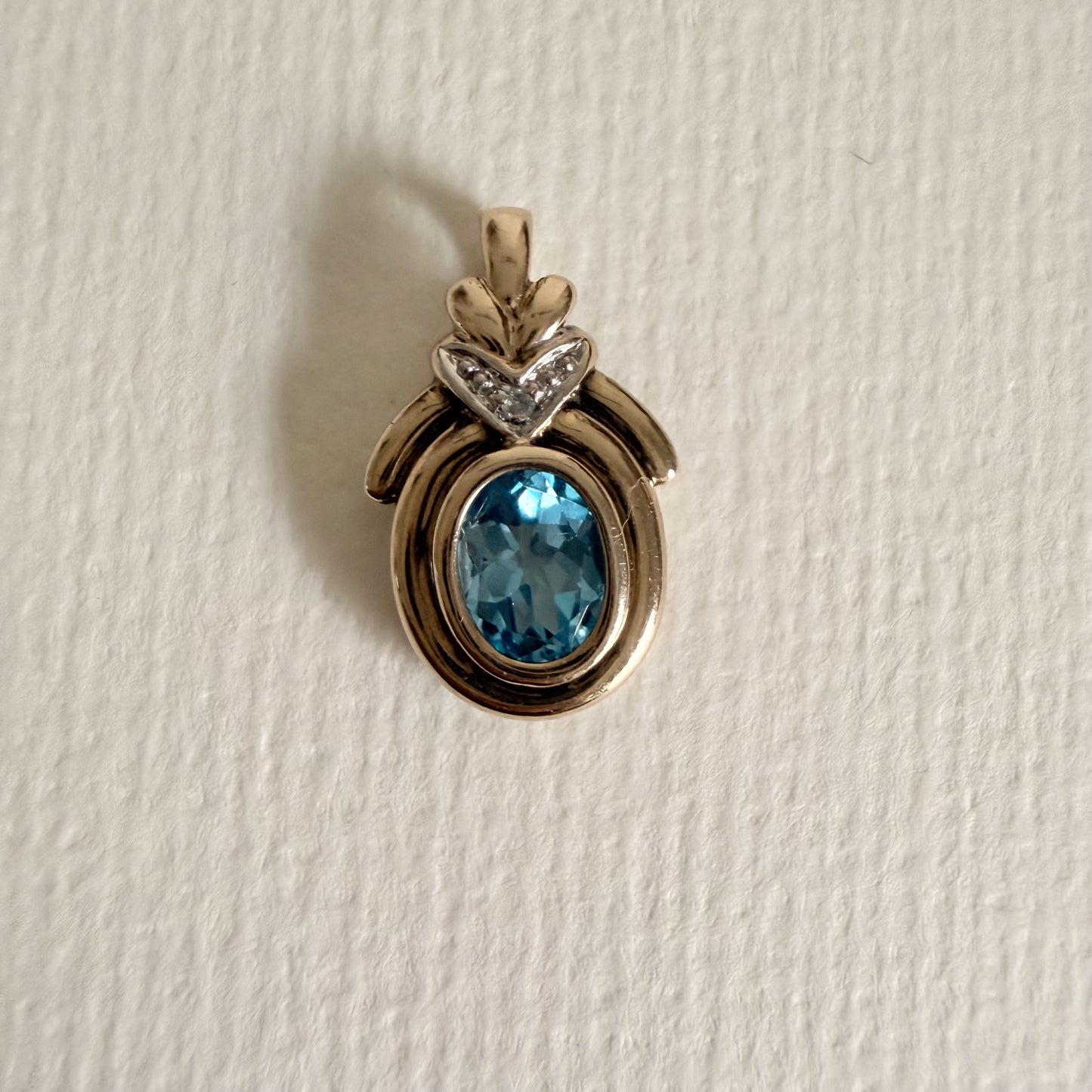 10k Vintage Oval Blue Topaz with Diamond accents