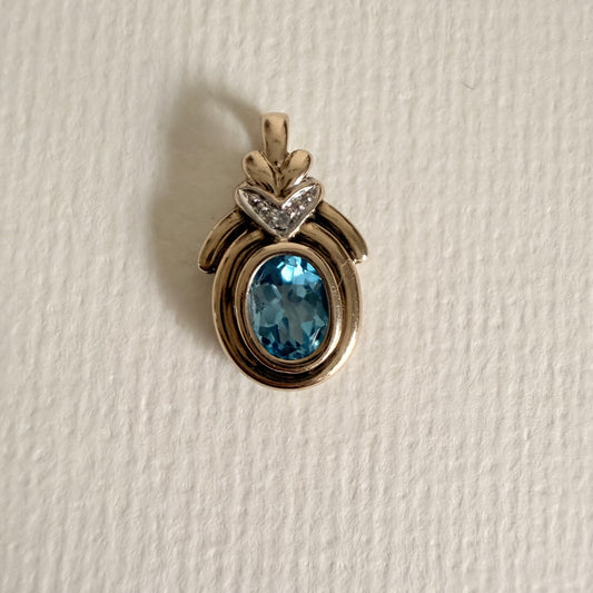 10k Vintage Oval Blue Topaz with Diamond accents