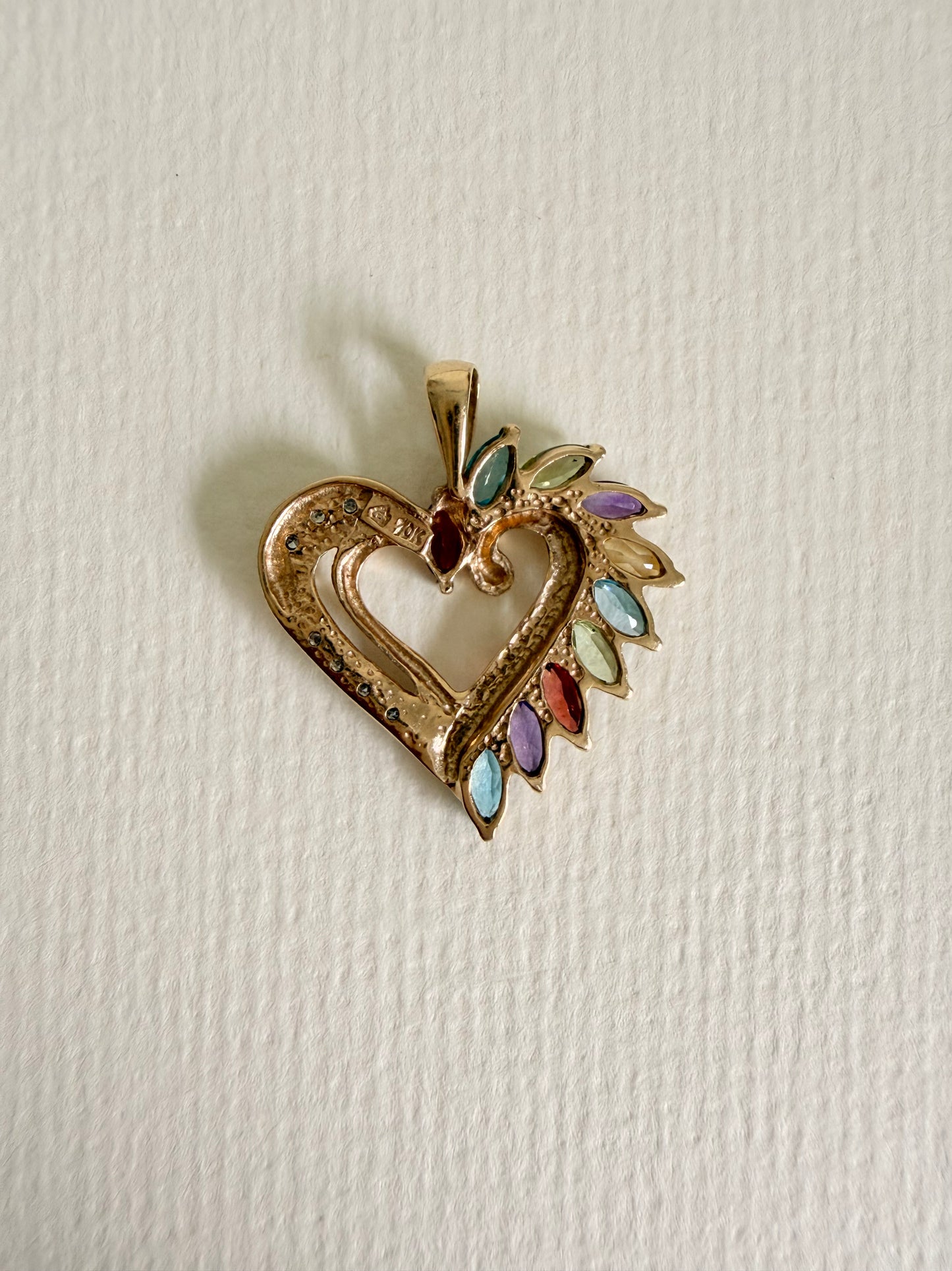 10k Heart with Multicolored Stones and Diamond Accents