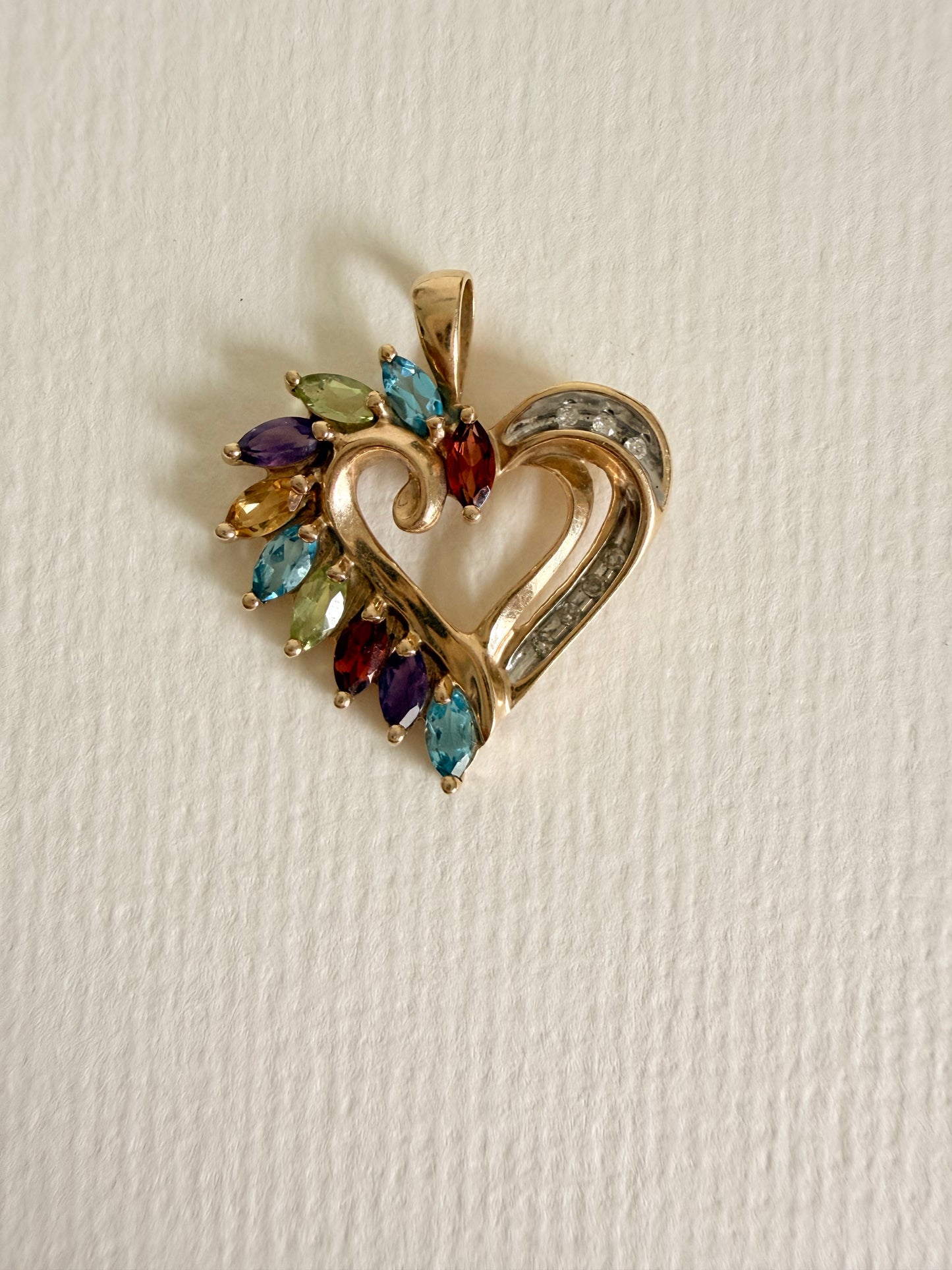 10k Heart with Multicolored Stones and Diamond Accents