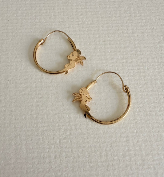 14k Dainty Cherub Hoops