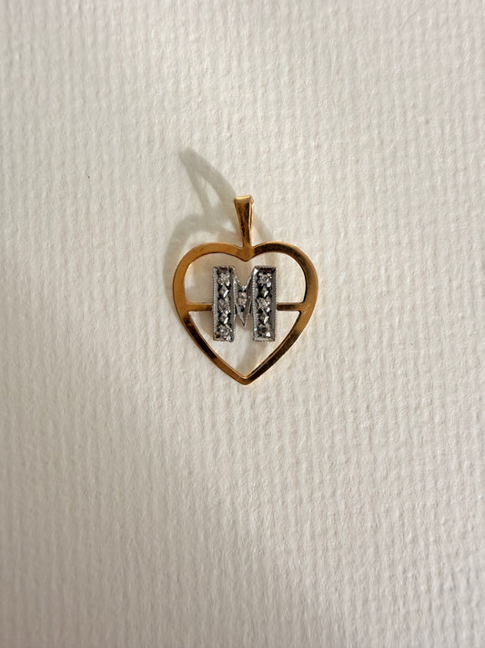 14k Two-tone vintage initial “M” in heart