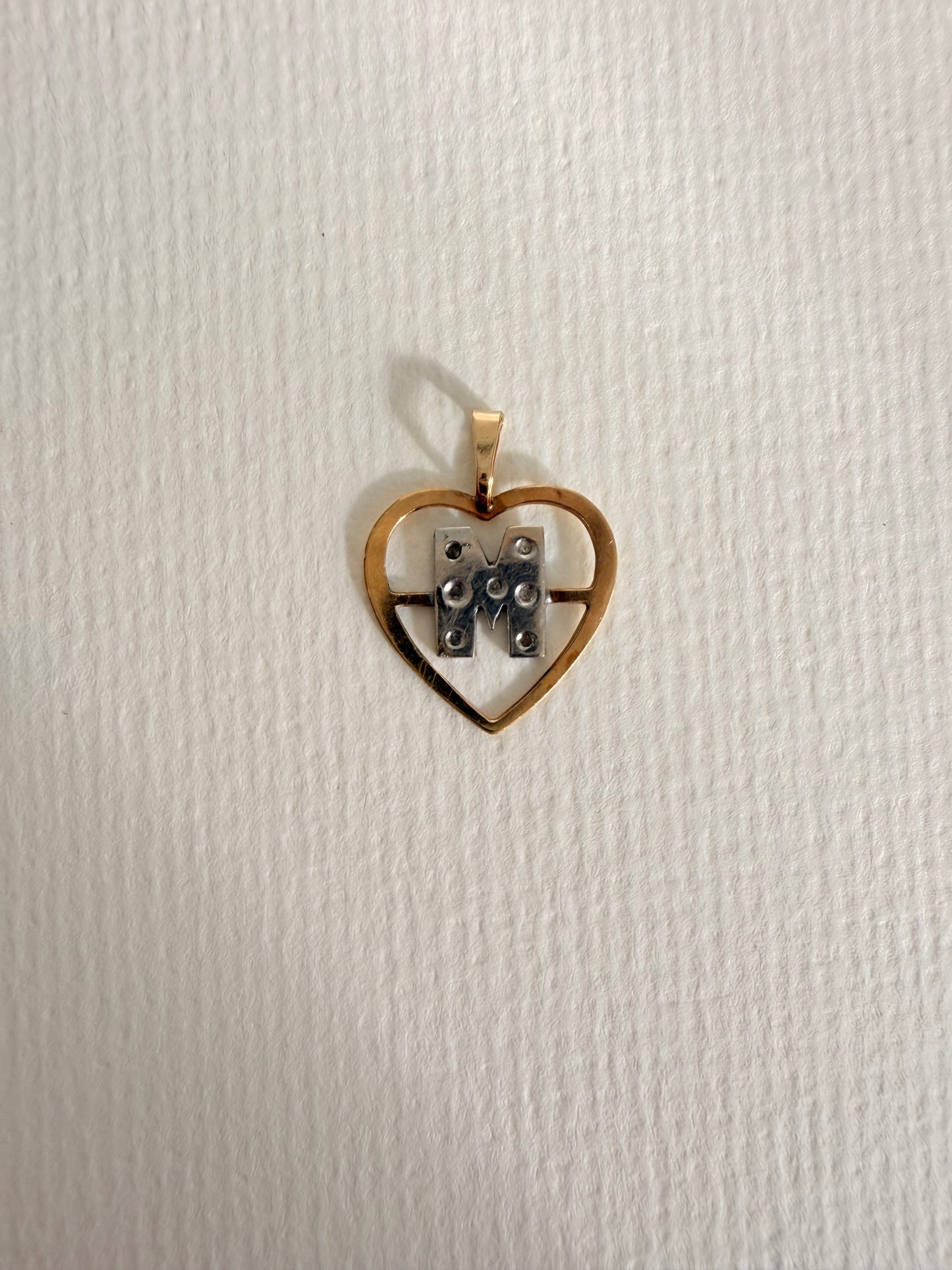 14k Two-tone vintage initial “M” in heart