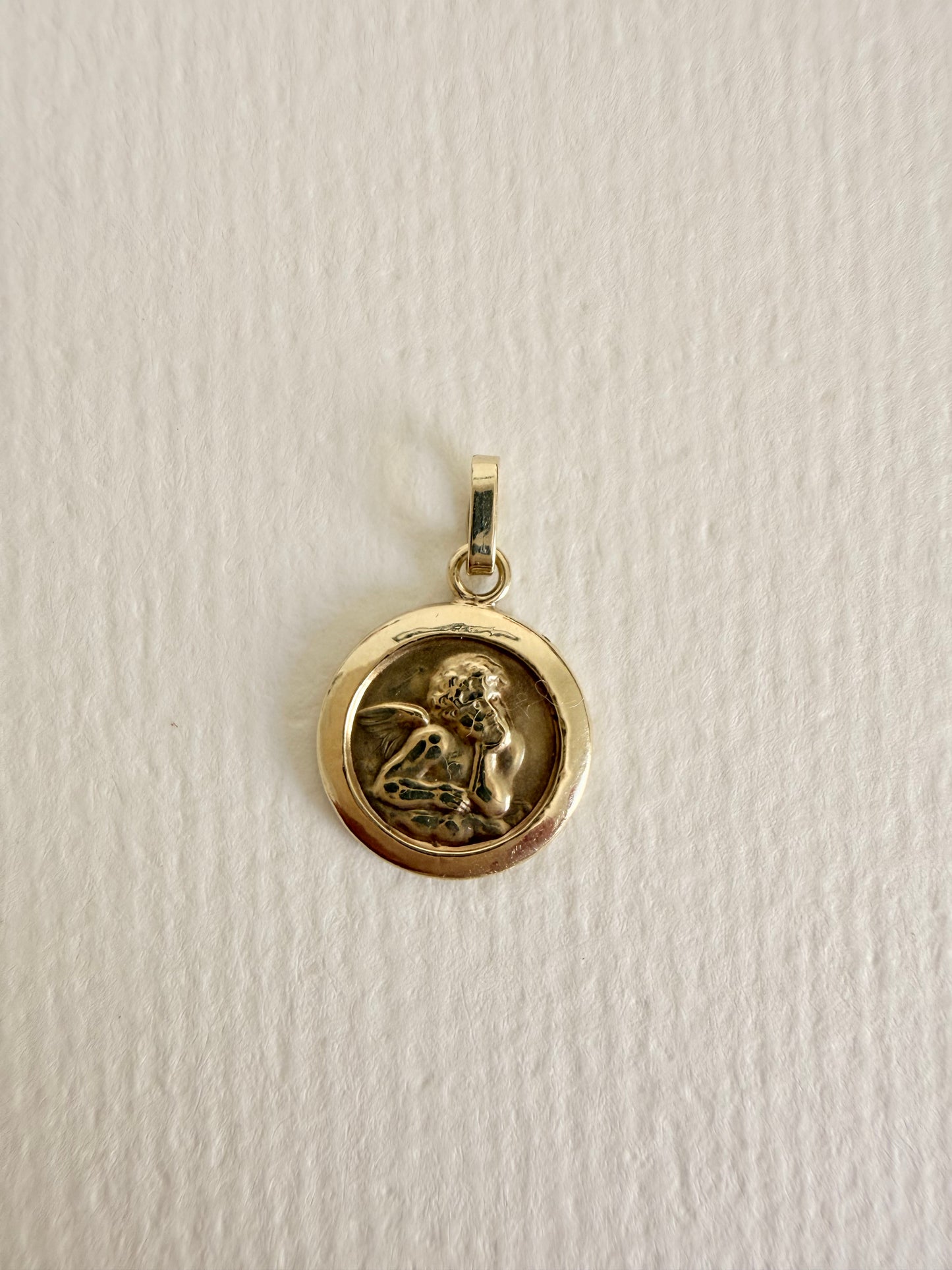 14k Italian Round Cherub Charm