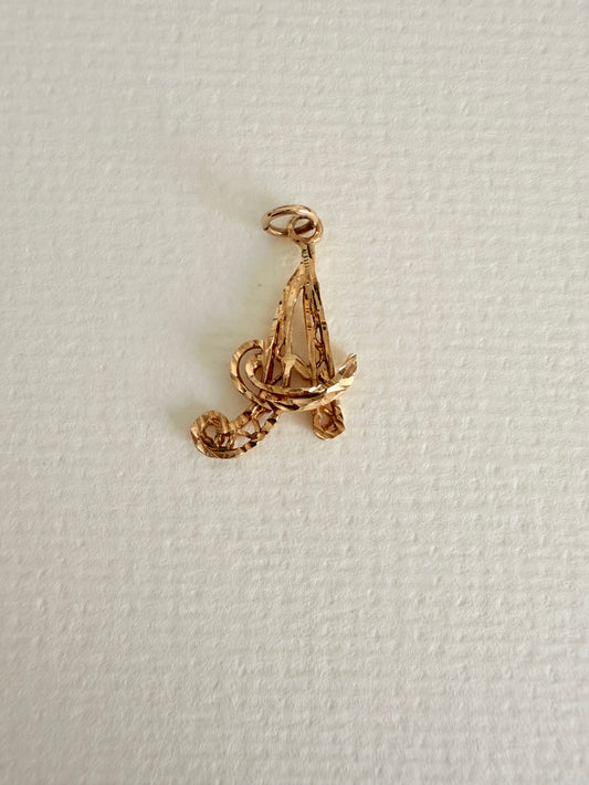 14k Filigree Cursive “A” initial
