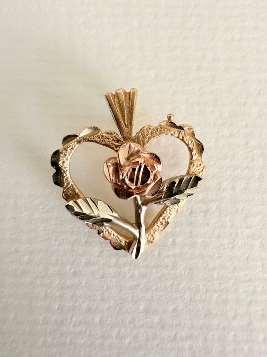 14k Vintage Michael Anthony Multicolor Rose in Heart Charm