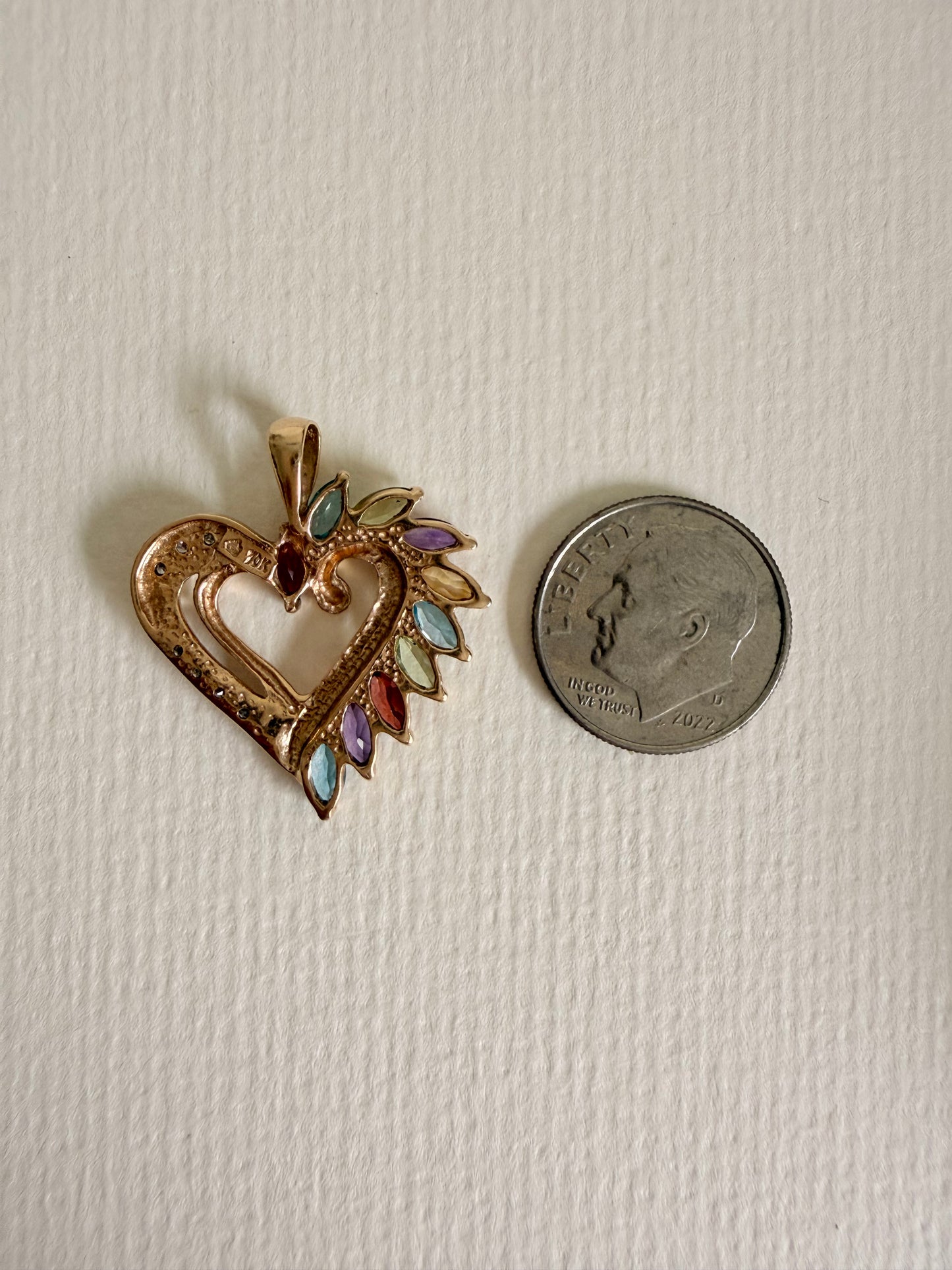 10k Heart with Multicolored Stones and Diamond Accents