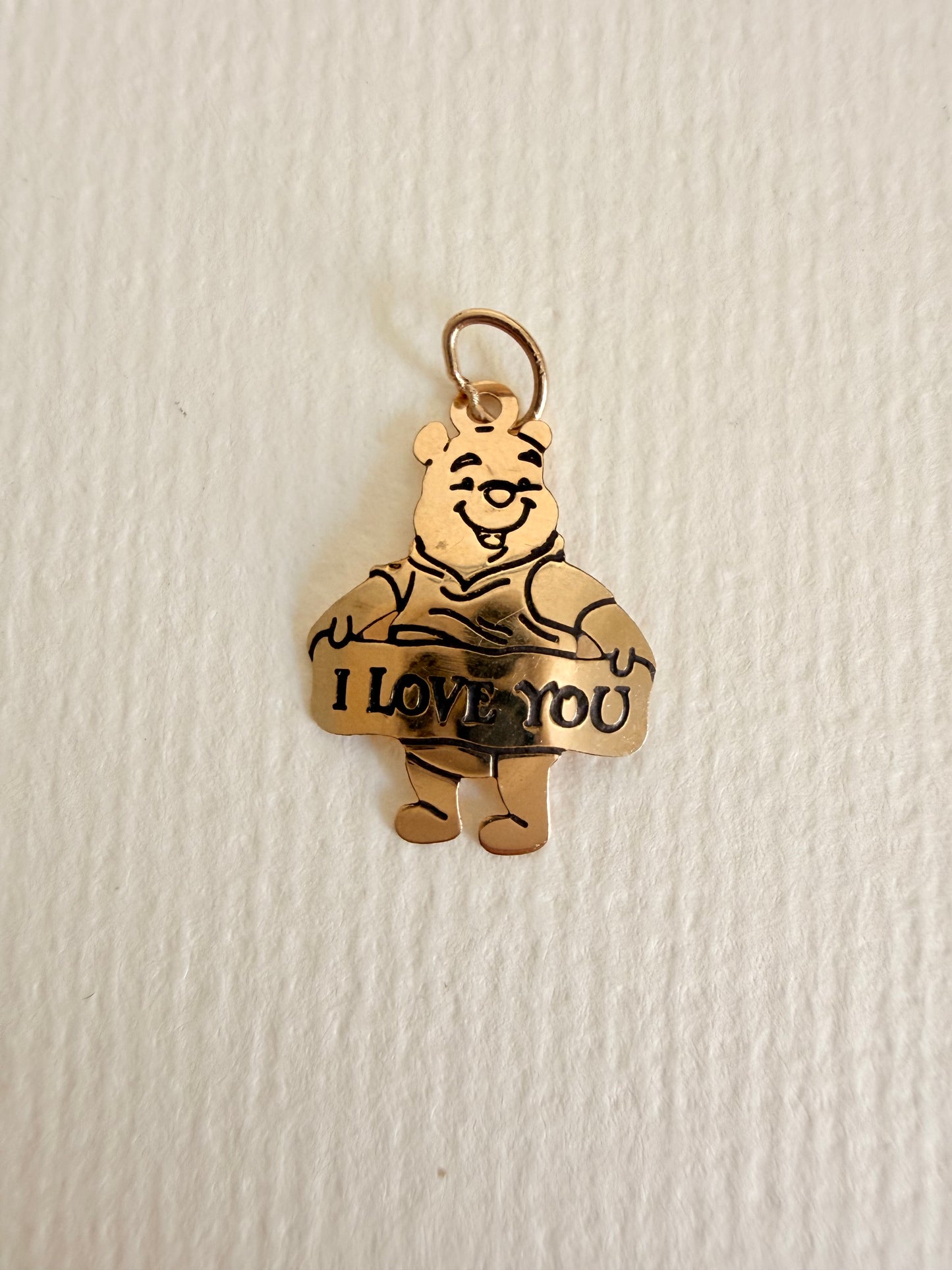 14k Vintage Pooh Bear with "ILOVEYOU" charm