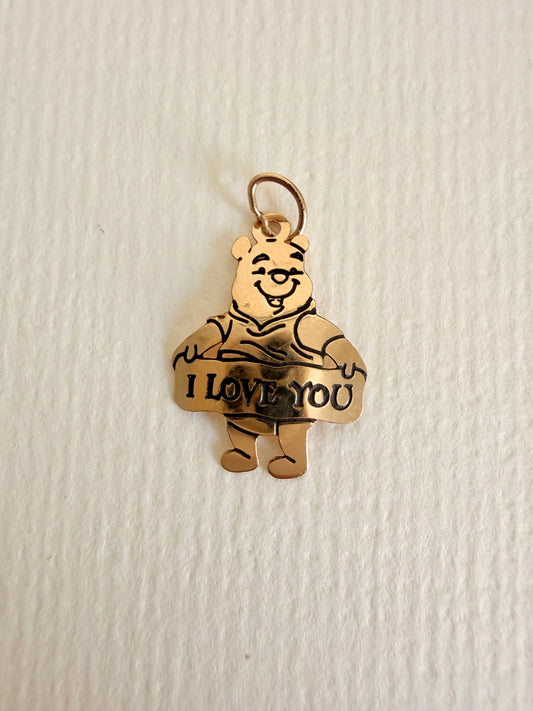 14k Vintage Pooh Bear with "ILOVEYOU" charm