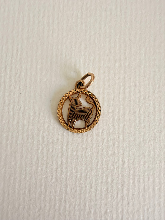 14k Vintage Texture Round Taurus "Toro"  Charm