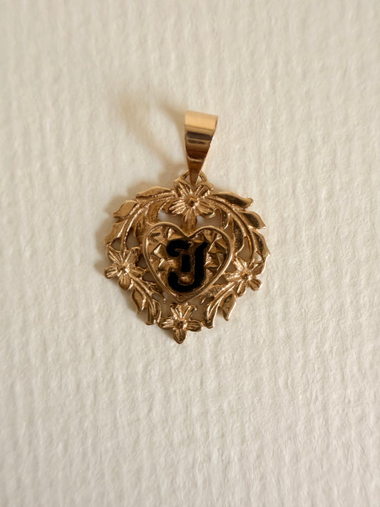 14k Vintage Hawaiian J initial floral Charm